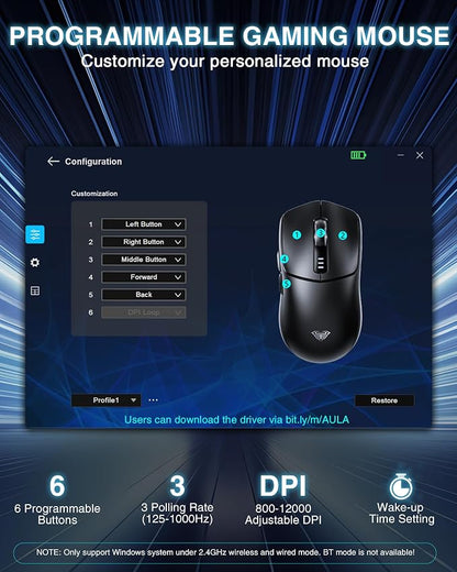 AULA SC580 Wireless Gaming Mouse, Tri-Mode 2.4G/BT5.0/USB-C Gaming Mouse - Image 7