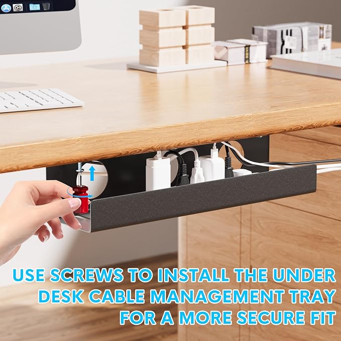 Self-Adhesive Under Desk Cable Management Tray 2 Pcs Steel Under Desk Wires - Image 3
