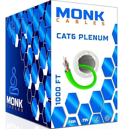 MONK CABLES | CAT6 Plenum Cable 1000ft | UTP, 550MHz | DSX-8000 Certified | by MONKCABLES
