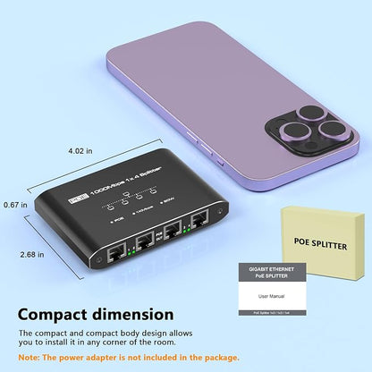 PoE Switch 1 in 4 Out, 4 Port Gigabit PoE Splitter, IEEE 802.3at/af Compliant - Image 8