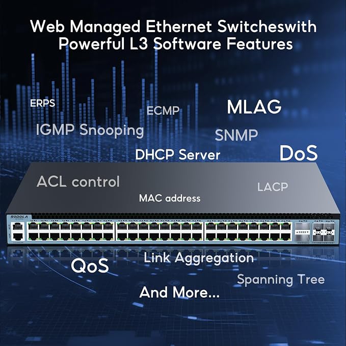 SODOLA 48 Port 2.5GbE Switch, L3 Managed e-Sports Mega-Switch - Image 4