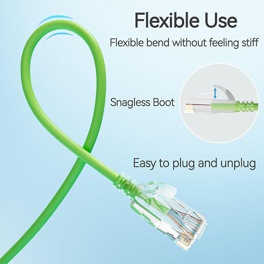 Cat6 Slim Patch Cables 5 Feet 10-Pack Green, Cat6a Patch Cables 10Gbps 550MHz - Image 5