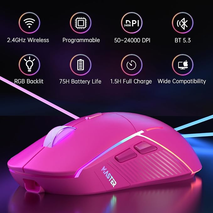 FFJ Wireless Gaming Mouse, 24000 DPI, Tri-Mode 2.4G/USB-C/Bluetooth 5.3 Gaming - Image 2