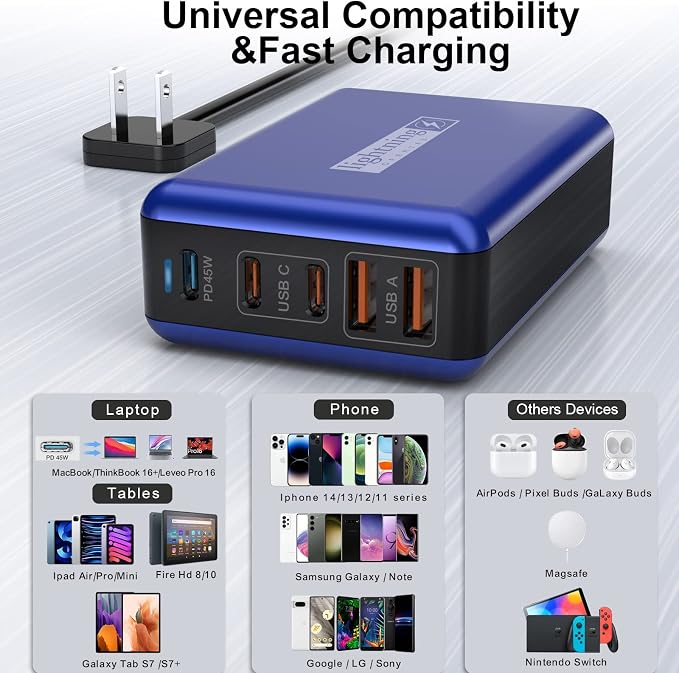 100W USB C Charger, 5 Port USB Tower Charging Hub Fast Charger - Image 4