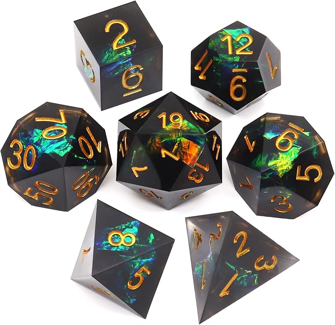 Haxtec DND Dice Set Black Sharp Edge Resin Dice by HaxtecDice