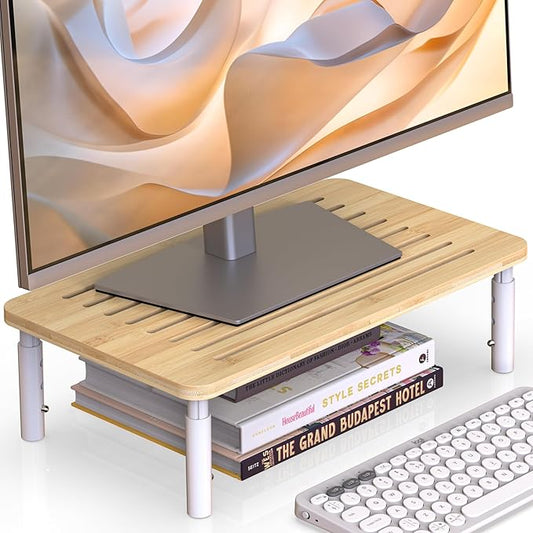 Bamboo Monitor Stand Riser, 4 Adjustable Height, Laptop Stand by WELLWENG