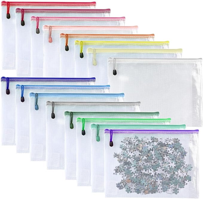 Oaimyy-16 PCS-12 x 16 Inches-Mesh Zipper Pouch, Plastic Zip File Folders Puzzle by Oaimyy