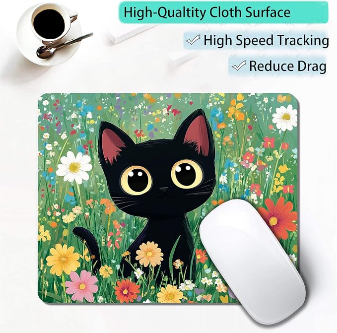 Cute Black Cat Floral Custom Mouse Pad - Image 3
