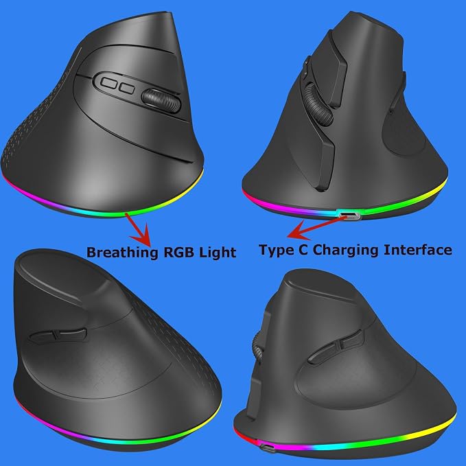 Wireless Mouse Bluetooth Rechargeable Dual Mode Ergonomic Vertical Large Carpal - Image 7
