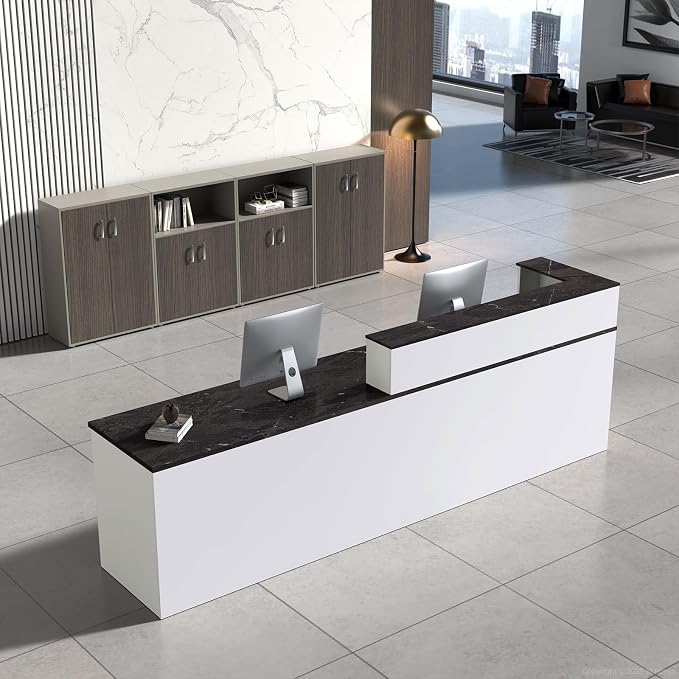 Reception Desk with Counter, Modern Front Desk Reception Counter with Keyboard by NUIPESN