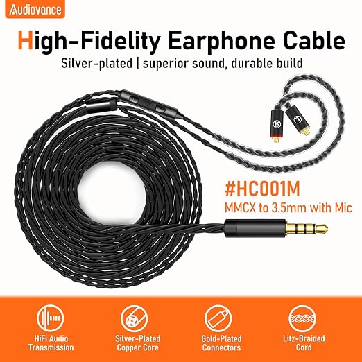 Premium HiFi IEM Cable with Mic – Silver-Plated 3.5mm to MMCX Cord - Image 2