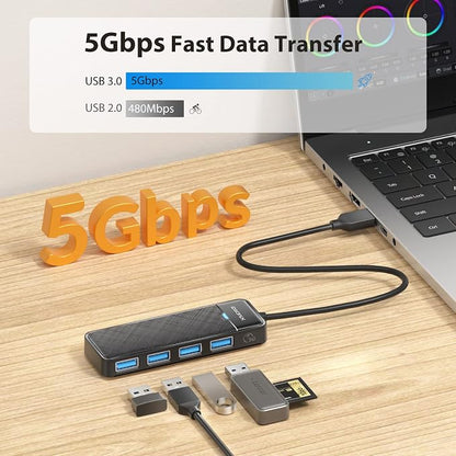 iDsonix USB 3.0 Hub 4-Port USB Splitter Ultra-Slim Multiport Extender - Image 6
