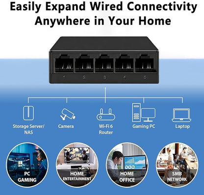 5 Port Fast Ethernet Switch 100Mbps USB 5V Powered Black Plastic Desktop - Image 6
