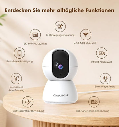 2K Wi-Fi Indoor Security Camera, 2.4/5GHz Wi-Fi Pet Cam, 3MP Camera - Image 9