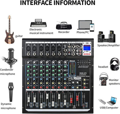 Dj Mixers 8 Channel Audio Mixer Sound Board - Image 5