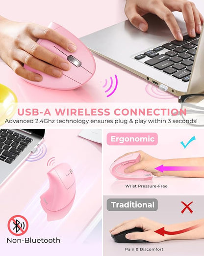 Lekvey Ergonomic Mouse, Vertical Wireless Mouse, Rechargeable 2.4 GHz USB - Image 3