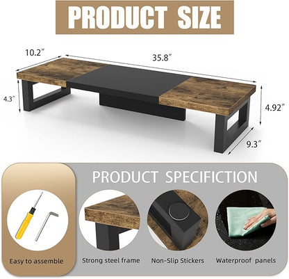 WESTREE Dual Monitor Stand Riser, Wood and Steel Monitor Stand Riser, Computer - Image 6