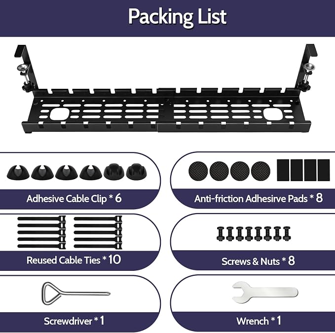 Shikha Cable Management Under Desk, 15.7"-31" Retractable Cable Management Tray - Image 8