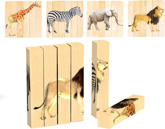 Wooden Animal Chunky Puzzles for Toddlers 2+ Years by MontessoriMe