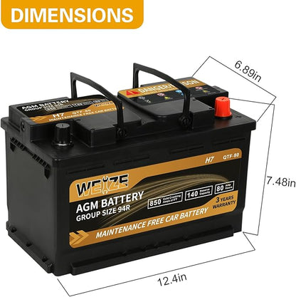 Weize Platinum AGM Battery BCI Group 94R - 12v 80ah H7 Size 94R Automotive - Image 2
