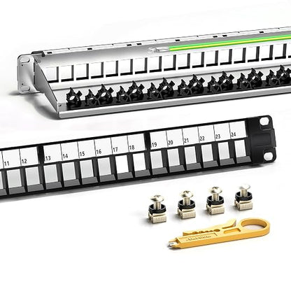 AMPCOM 24 Ports 1U Blank Keystone Patch Panel, 19 inch Rack or Wall Mount by AMPCOM