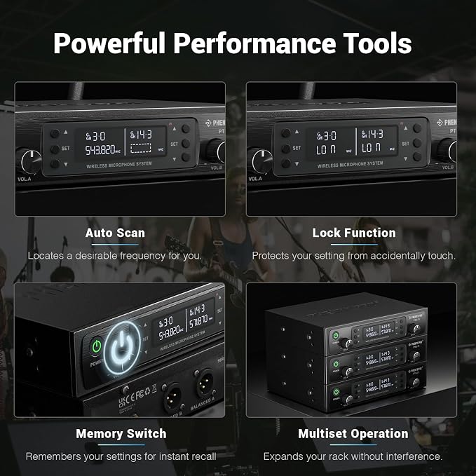 Phenyx Pro Dual UHF Wireless Microphone System，Auto-Scan Cordless Mic Set w/ - Image 5