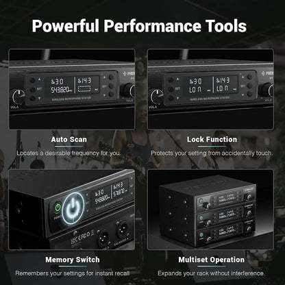 Phenyx Pro Dual UHF Wireless Microphone System，Auto-Scan Cordless Mic Set w/ - Image 5