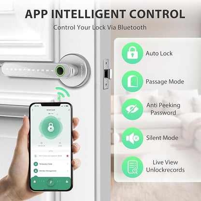 Smart Door Lock with Knob, Keyless Entry Door Locks with Handle, Fingerprint - Image 6