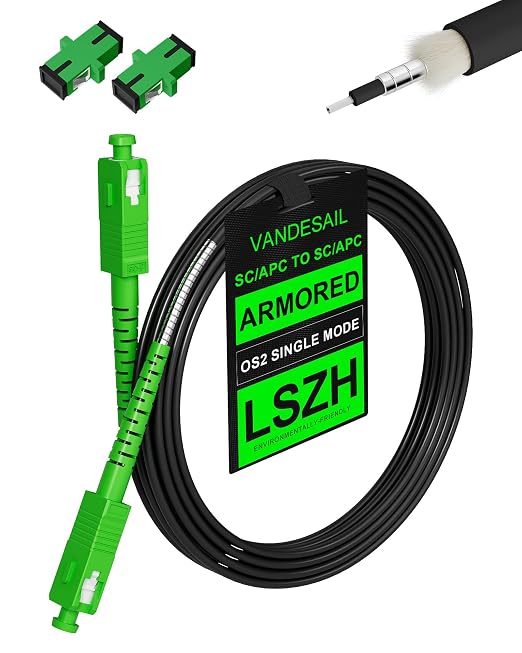 15 Meters SC/APC to SC/APC Fiber Optic Internet Cable, Single Mode Fiber Patch by VANDESAIL