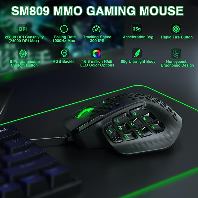 SOLAKAKA SM809 Wired MMO Gaming Mouse, - Image 2