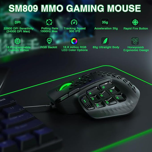 SOLAKAKA SM809 Wired MMO Gaming Mouse, - Image 2