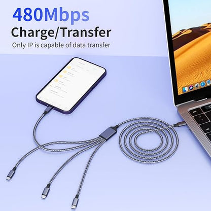 USB C Multi Charging Cable, 4 in 1 Charging Cable Nylon Braided USB-C Multiple - Image 5