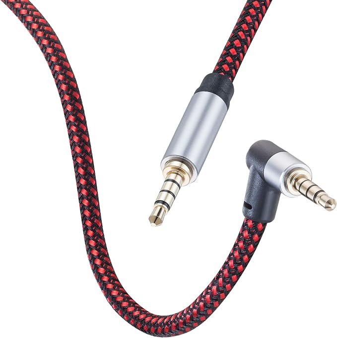 Male to Male Audio Cable 20Ft, 90 Degree TRRS 3.5mm 4 Pole Nylon Braided Stereo - Image 3