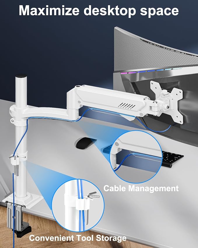 Single Monitor Mount Holds Max 22lbs, 13-32 inch Monitor Desk Mount, Height - Image 7
