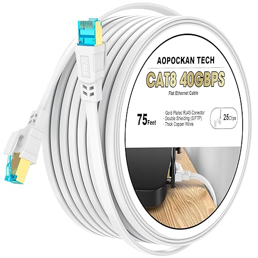 Cat 8 Ethernet Cable 75 FT, Heavy Duty High Speed 40Gbps 2000Mhz Internet by AOPOCKANTECHEthernetCables