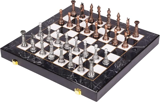 Retro Metal Chess Set for Adults and Kids – Marbling Chess Board - Image 9