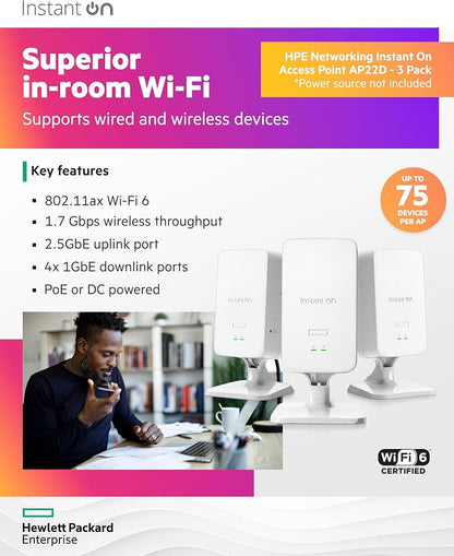 HPE Networking Instant On Access Point AP22D 2x2 WiFi 6 Indoor Wireless Access - Image 3