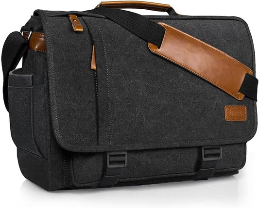 ESTARER Men's Messenger Bag 17.3 Inch Upgraded, Water-resistant Canvas Laptop by ESTARER