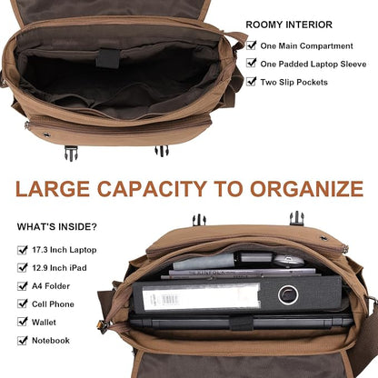 ESTARER Messenger Bag 17-17.3 Inch, Men's Computer Bag Water-resistant Canvas - Image 5