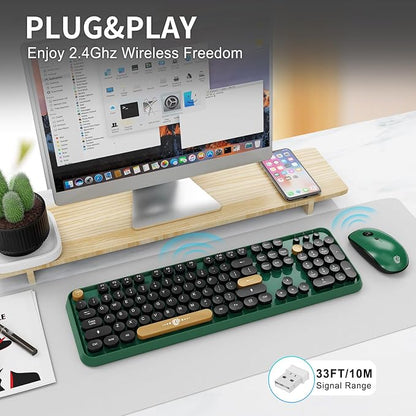 Wireless Keyboard and Mouse Combo, 104 Round Keys Cute Colorful Keyboard and - Image 2