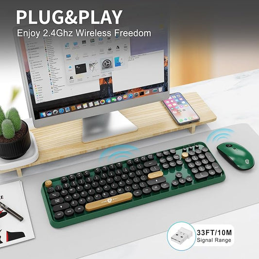 Wireless Keyboard and Mouse Combo, 104 Round Keys Cute Colorful Keyboard and - Image 2