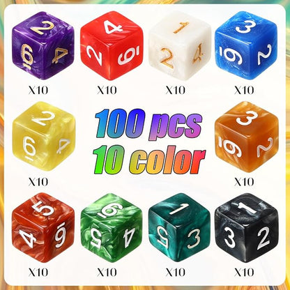 Poen 100 Pcs 16mm Dice Set Bulk, 6 Sided Standard Colored Dices - Image 3