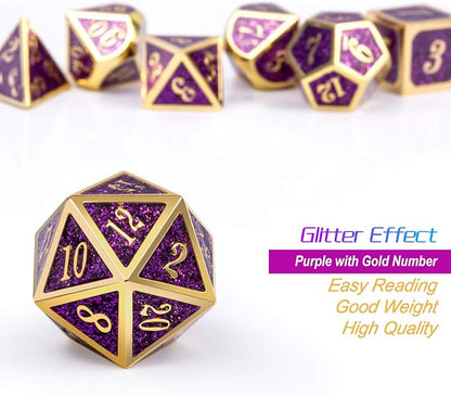 DNDND Glitter Purple Metal Dice Set, Solid Polyhedral DND Metallic Dice - Image 5