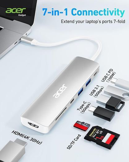 Acer USB C Dock, 7 in 1 USB C to HDMI Hub, 2 USB 3.1 GEN1 and 5Gbps Type-C Data - Image 2