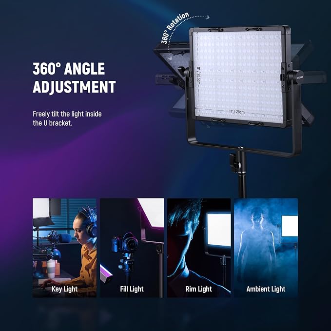 NEEWER PL60C RGB LED Panel Video Light APP/2.4G/DMX Control, 60W 23000Lux/0.5m - Image 9