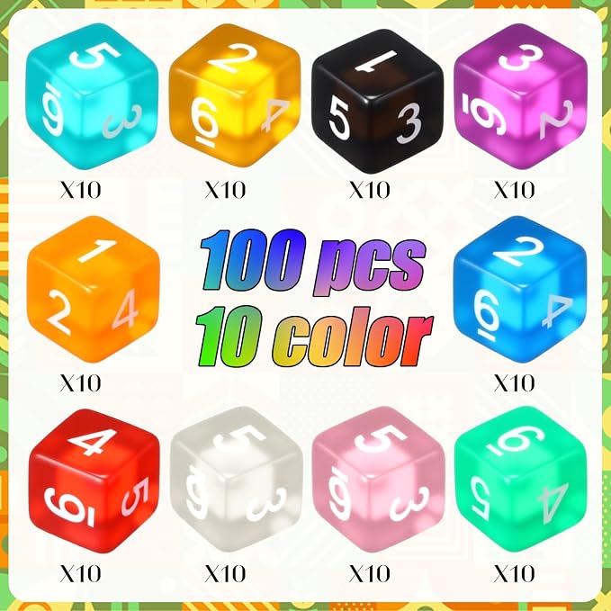 Poen 100 Pcs 16mm Dice Set Bulk, 6 Sided Standard Colored Dices - Image 3