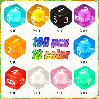 Poen 100 Pcs 16mm Dice Set Bulk, 6 Sided Standard Colored Dices - Image 3