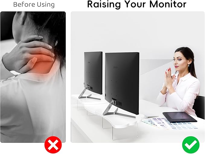 Dual Monitor Stand Riser, Wing-Shaped Sturdy Desktop Wood Stand - Image 4