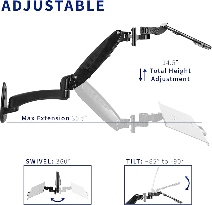 VIVO Sit-Stand 24 Inch Pneumatic Spring Keyboard and Mouse Tray Wall Mount - Image 4