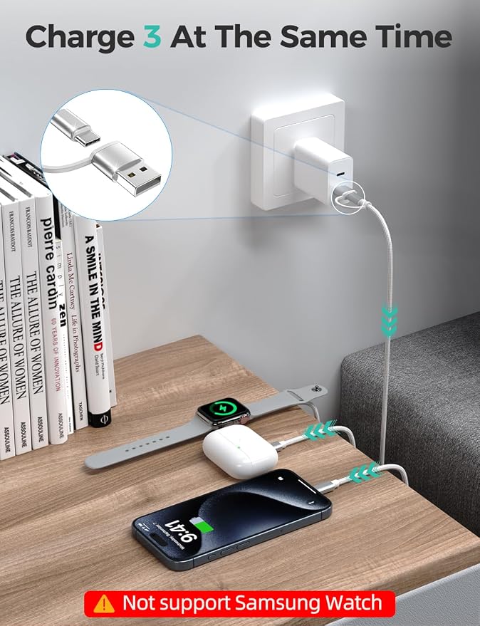 2Pack White-Travel Essentials 3 in 2 USB C Cable - Image 3